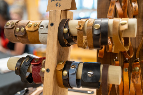 Handmade leather bracelets sold at Youth Maker Market