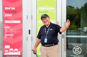 Tom welcomes guests to the Amazeum.